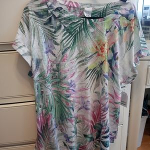 TIME & TRUE SUMMER BLOUSE (Tropical Print) Size 2X